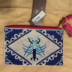 NWT Ashiana London Lobster beaded clutch bag with tassel zipper